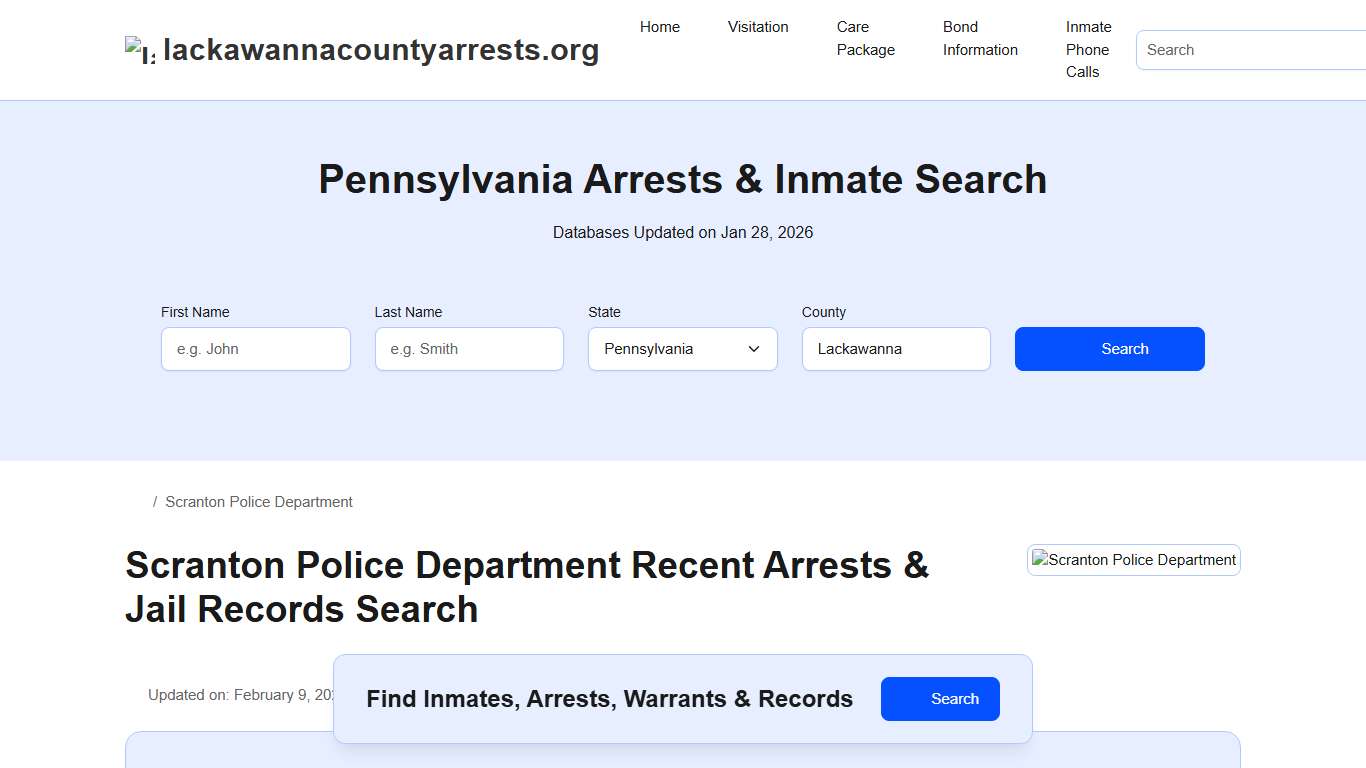 Scranton Police Department, PA Arrests, Records, Jail Roster Lookup